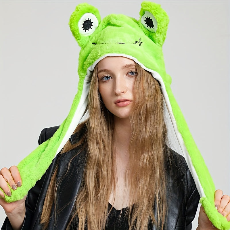 Web Based Cute Animal Moving Ear Hat Cute Panda Dog Frog Puppy Plush Hats Halloween Cosplay Party Earflap Hat For Women