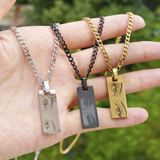 Web Based Custom Eyes Photo Necklace Stainless Stee Customized Engrave Eye Necklaces Personalized Picture Name Necklace For Women Kids