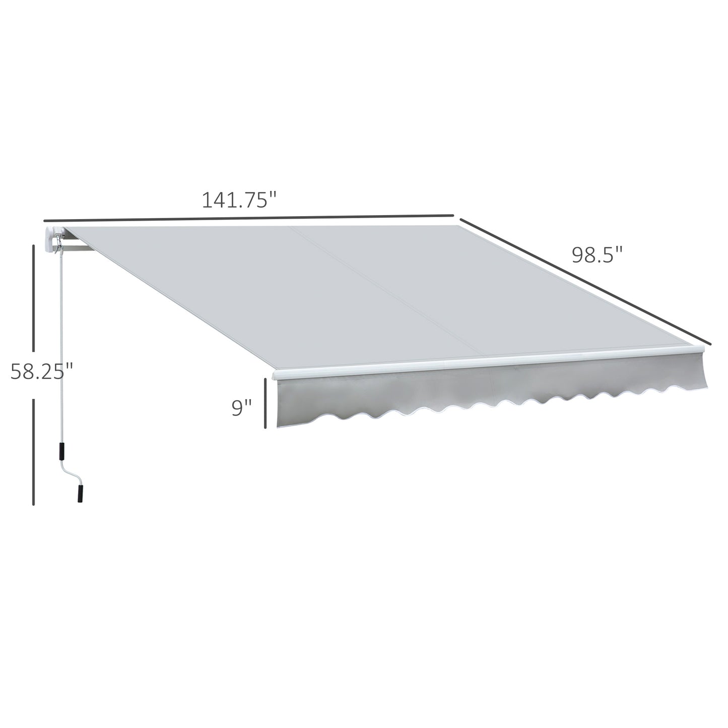 Web Based 12' x 8' Retractable Awning Patio Awnings Sun Shade Shelter with Manual Crank Handle, 280g/m² UV & Water-Resistant Fabric and Aluminum Frame for Deck, Balcony, Yard, Light gray