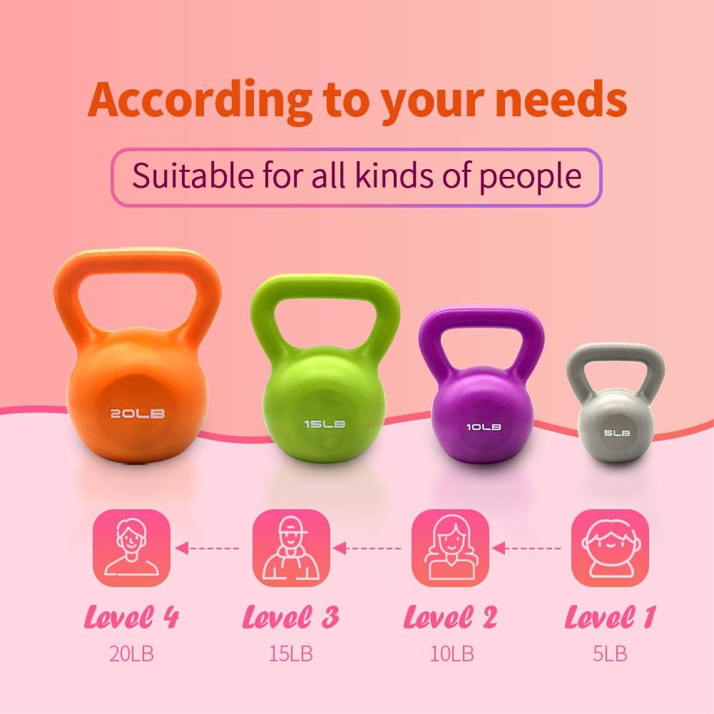 Web Based 5lbs Kettlebell Set, Strength Training Kettlebells Weight Set For Women, Vinyl Coated Kettle Bell For Home Gym Workout Weight Lifting Equipment, Comfortable Grip Wide Handle Weights