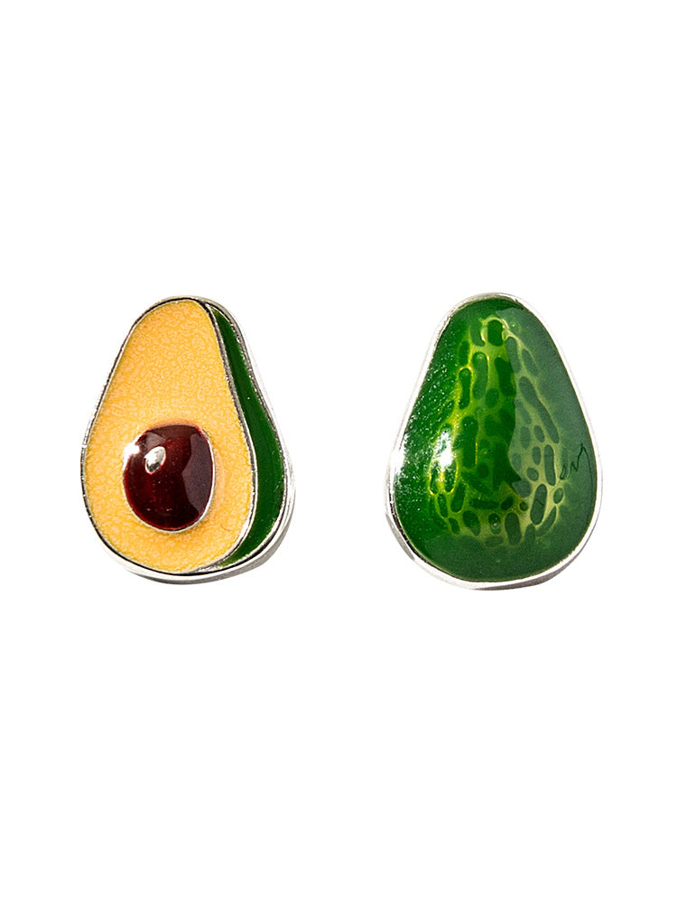 Web Based Avocado Handmade Drip Oil Cute Green Fruit Stud Earrings