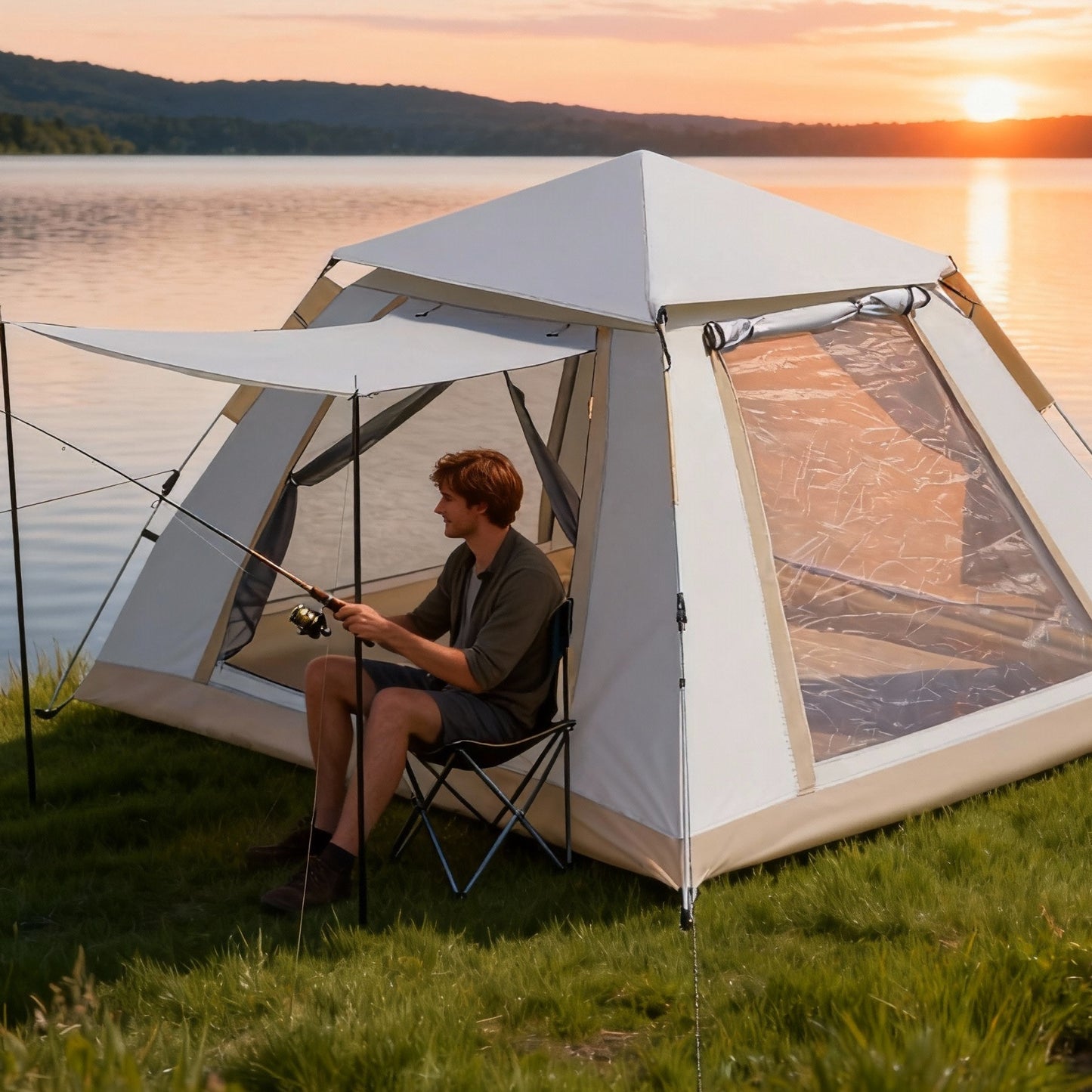Web Based Family Quick-opening Tent 84.6L X 84.6W X 55.9H Tent Instant Camping Rainproof Tent 2-4 Person Tent Outdoor Tent Camping Tent  Hiking Tent Camping Set Pop-up Tent Outdoor Tent Party Portable Tent