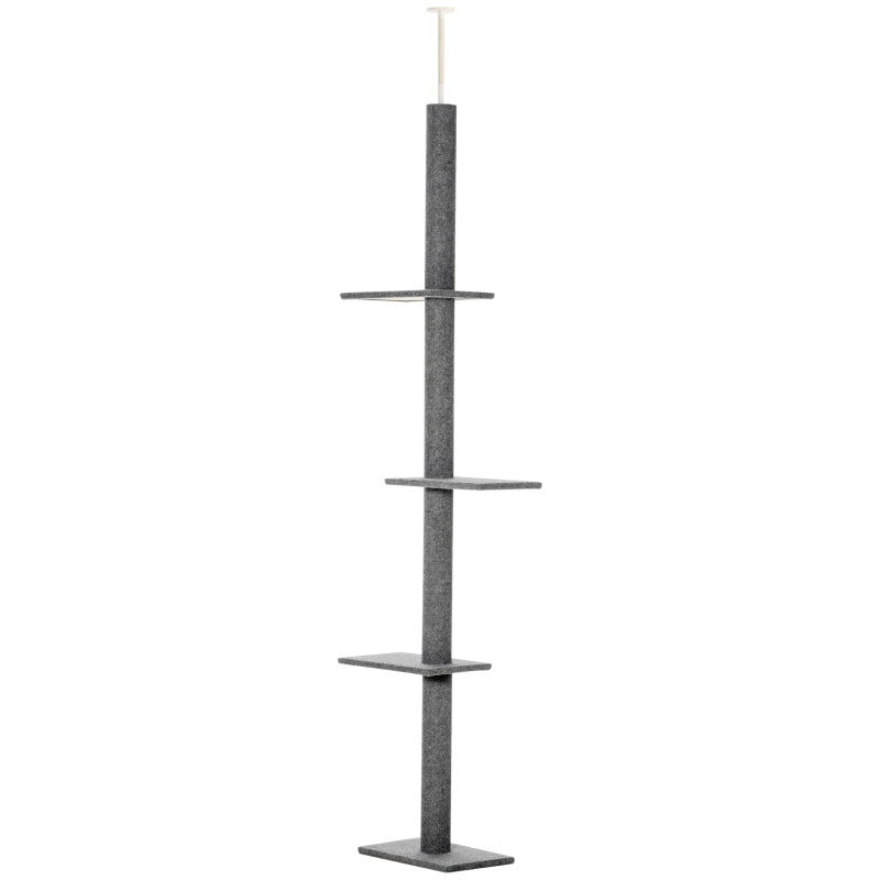 Web Based PawHut Floor-to-Ceiling Cat Tree Cat Climbing Tower With Sisal-Covered Scratching Posts Natural Cat Tree Activity Center For Kittens Cat Tower Furniture, Grey
