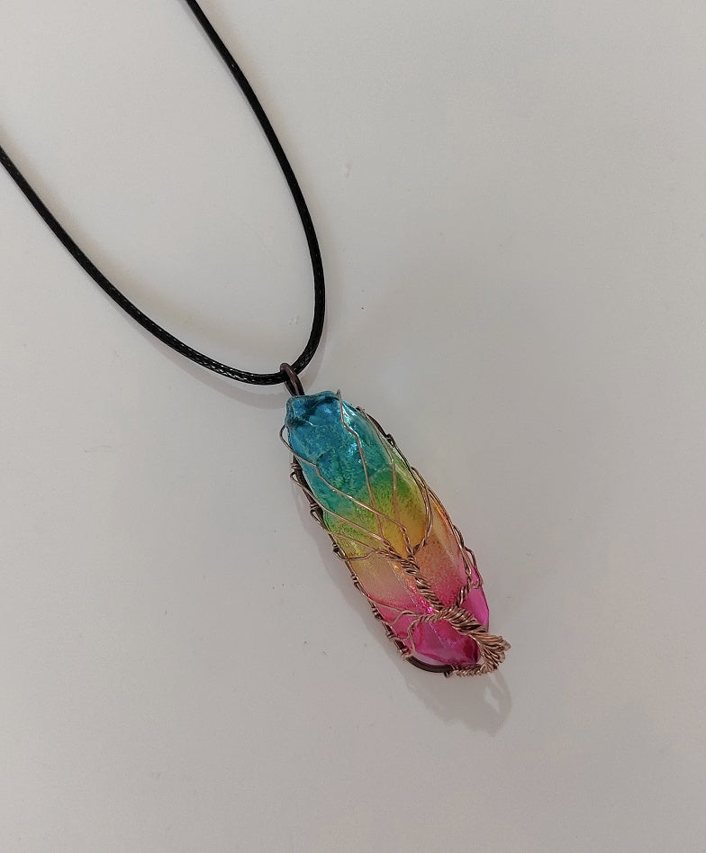 Web Based  Stone Crystal Pillar Tree Of Life Pendant Ins Fashion Necklace