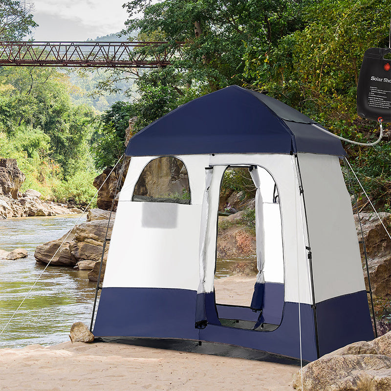 Web Based Two Room Pop Up Shower Tent with Shower Bag, Floor and Carry Bag, Blue