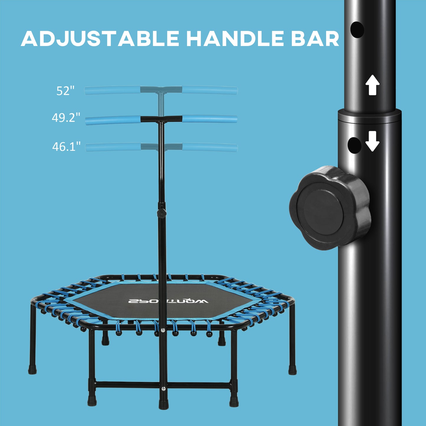 Web Based Rebounder Trampoline For Adults, Quiet Bungee Rebounder With LED Lights And Adjustable Handle, Blue