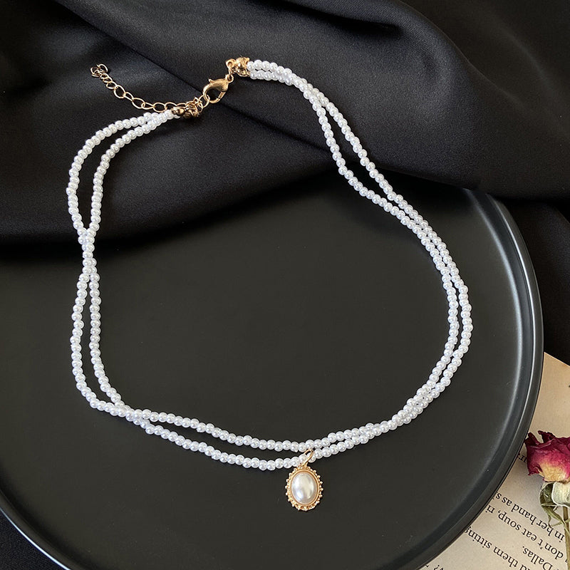 Web Based Retro Double-Layer Pearl Necklace Female Simple Temperament Necklace