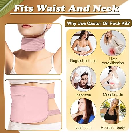 Web Based Castor Oil Pack Wrap Set, Adjustable Reusable Organic Castor Oil Pack Kit, Castor Oil Packs For Liver Detox With Elastic Strap Cotton Machine Washable Anti Oil Leak