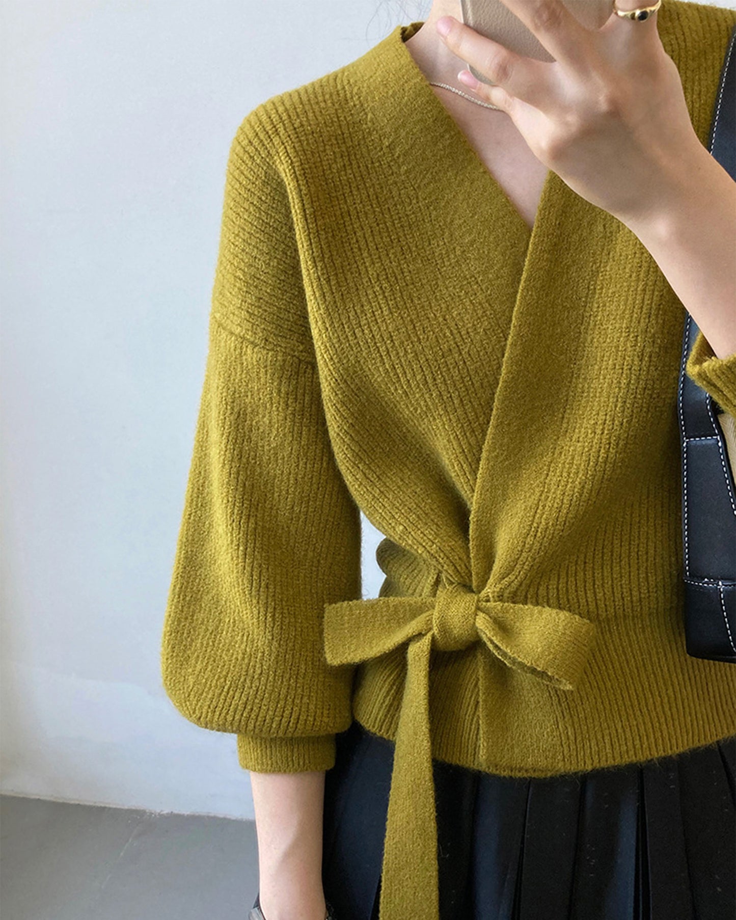 Web Based French Retro Knitted Cardigan Top V-neck Tie Loose Womens Sweater Coat, Handmade Spring Clothing, Womens Clothing