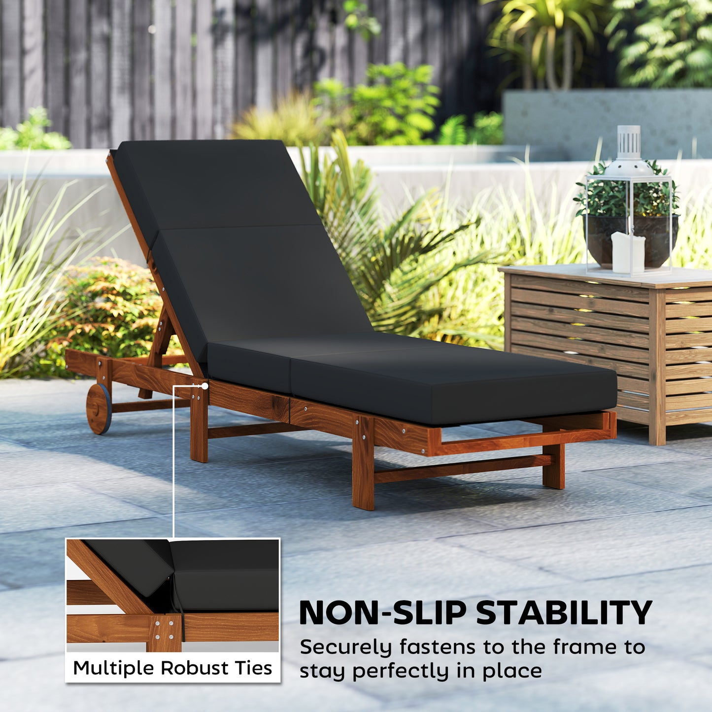 Web Based Set of 2 Chaise Lounge Cushion, 4" Thick Outdoor Lounge Chair Cushions with Ties for Patio, 21" x 72 ", Gray