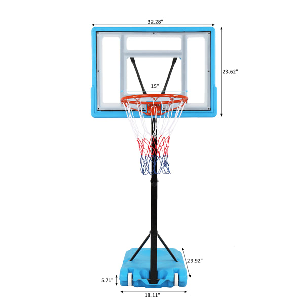 Web Based  Transparent Board Basket Frame Adjustable 115-135cm Poolside Basketball Hoop Blue