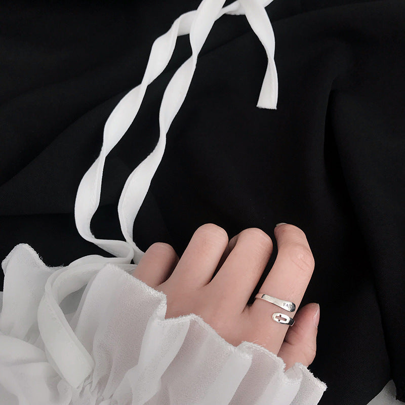 Web Based Fashionable English Letter Hollow Belief Ring