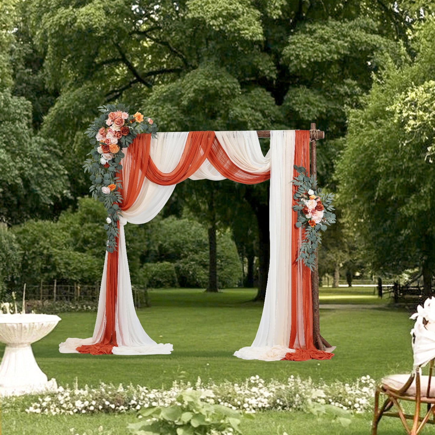 Web Based Artificial Wedding Arch Flowers Kit (Pack Of 5) With 33Ft Wedding Arch Draping Fabric,Arch Flowers For Wedding Ceremony And Reception Backdrop Wedding Decoration (Orange)