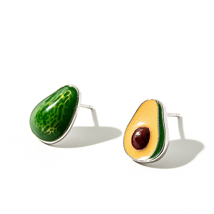 Web Based Avocado Handmade Drip Oil Cute Green Fruit Stud Earrings