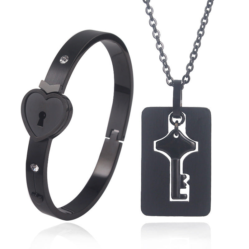 Web Based Fashion Jewelry Titanium Steel Couple Love Lock, Bracelet, Key Set, Necklace