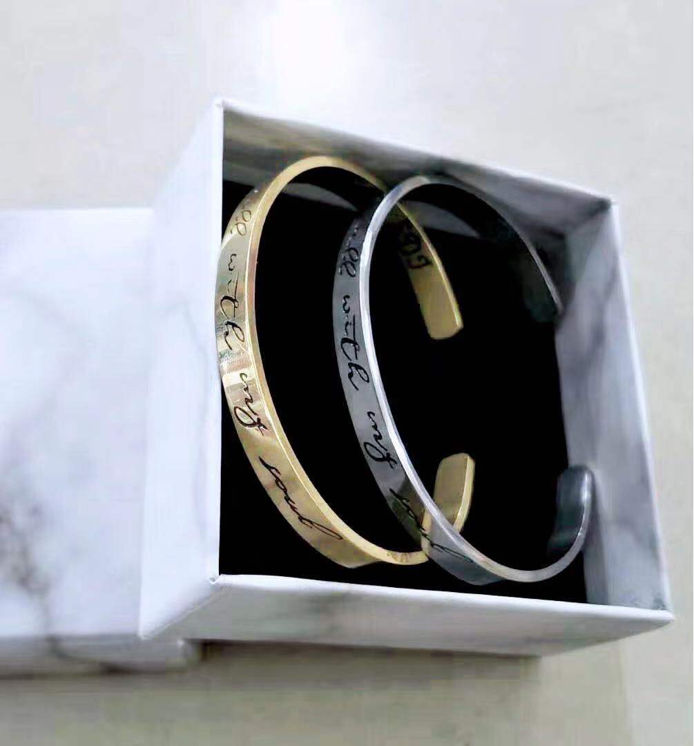 Web Based Mantra Bracelet With Quotes Stainless Steel Cuff Inspirational Jewelry Graduation Gift