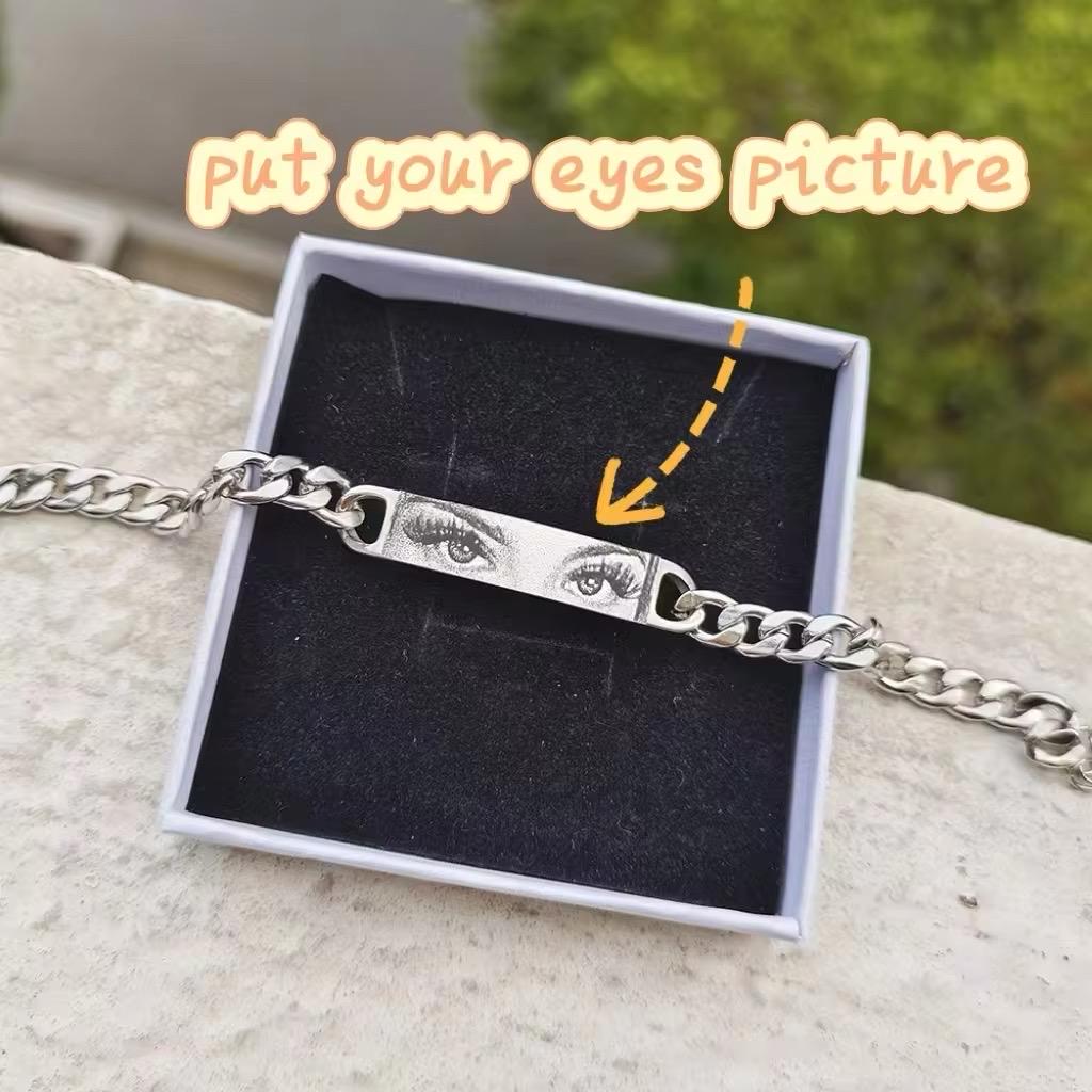 Web Based Personalized Human Eye Bracelet DIY Laser Engraved Stainless Steel Couple Bracelet Engraved Portrait Bracelet