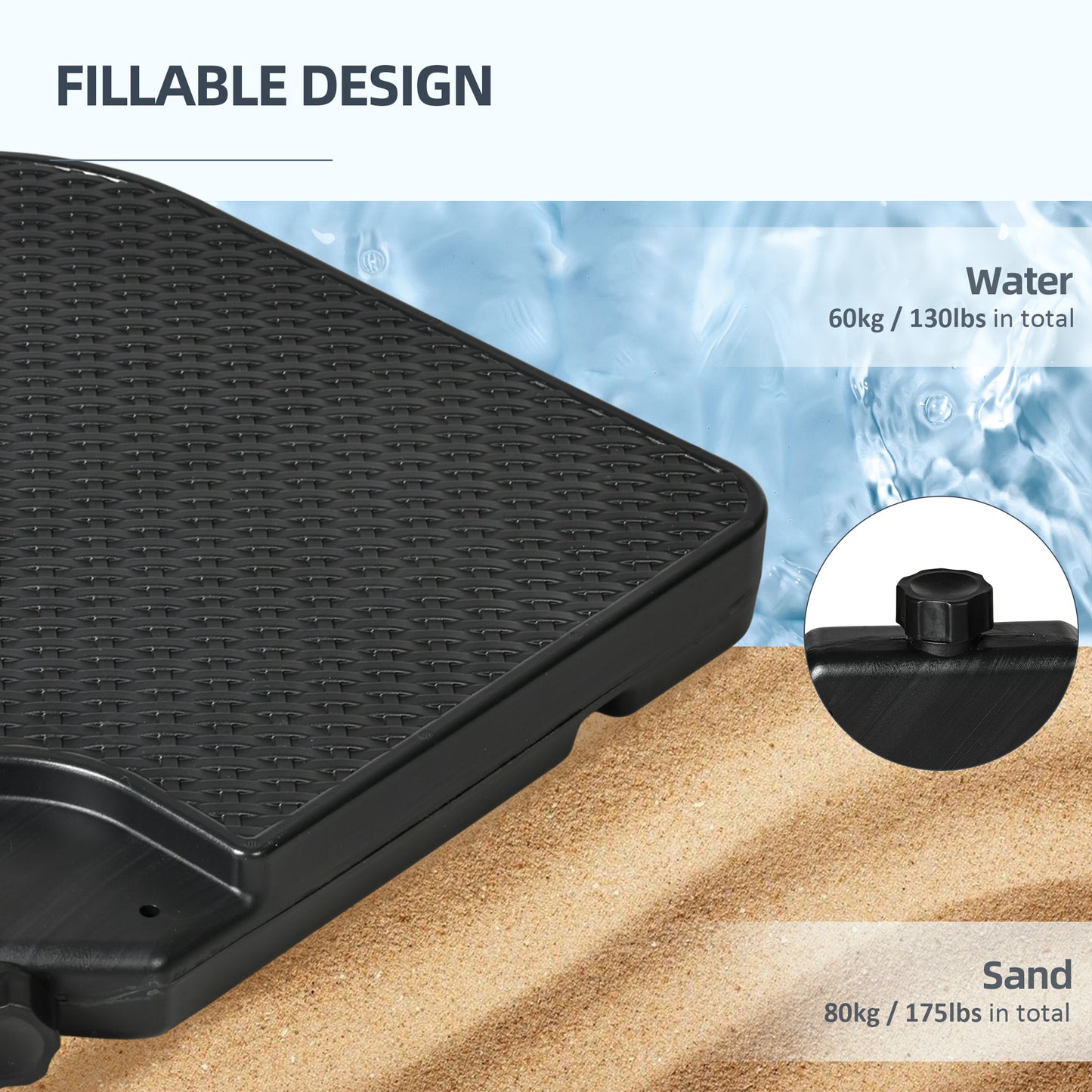 Web Based 4PCs 175lb Cantilever Patio Umbrella Base Weights, HDPE Water and Sand Filled Umbrella Weights, Black