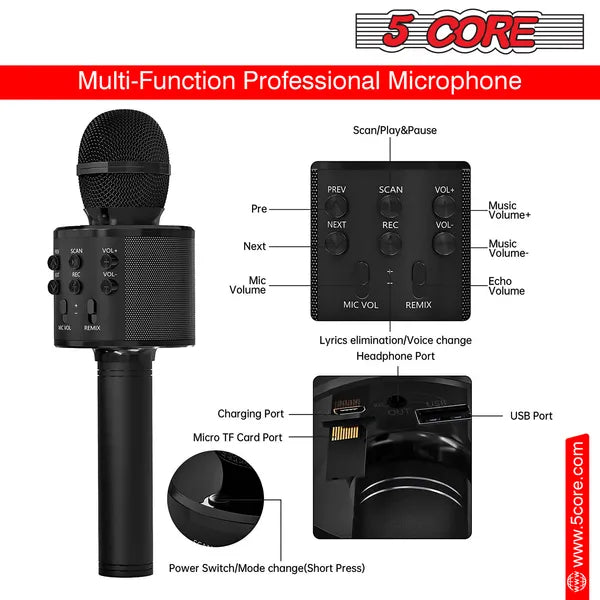 Web Based 5 Core Microphone Wireless Karaoke Mic With Speaker 3 In 1 Portable Bluetooth Microfono Inalambrico