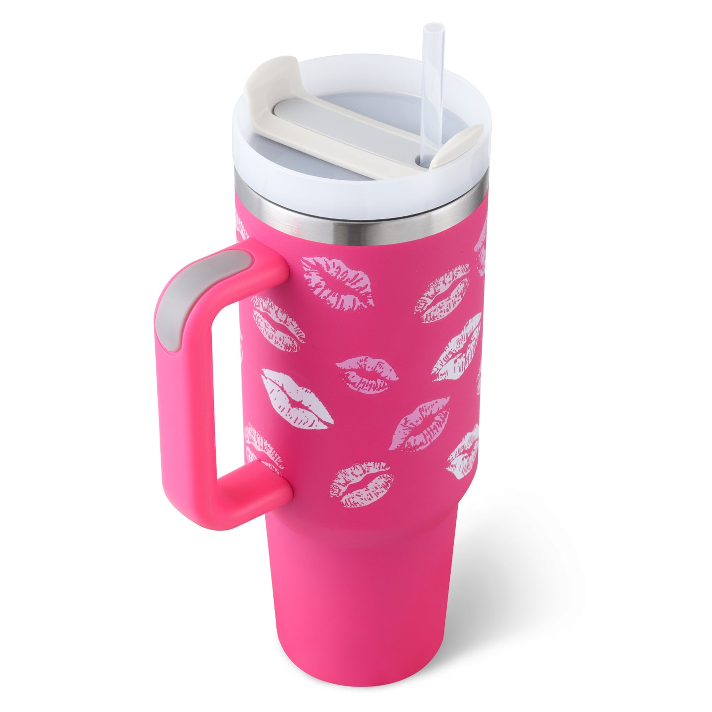 Web Based 40 Oz Tumbler With Handle Straw Insulated, Stainless Steel Spill Proof Vacuum Coffee Cup Tumbler With Lid Tapered Mug Gifts For Valentine Lover Suitable For Car Gym Office Travel