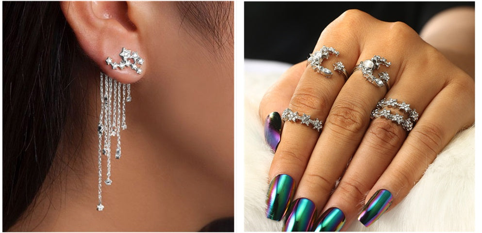WebBased Shining Star Tassel Earrings Back Hanging Exquisite Earrings