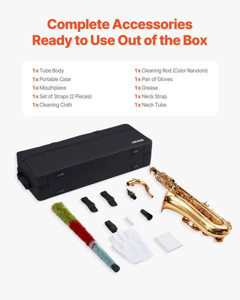 Wwb Based VEVOR Tenor Saxophone, B Flat, Professional Brass Saxophone Beginner Kit With Carrying Case, Mouthpiece, Straps, Cleaning Cloth, Gloves, Neck Strap, 23 Keys Tenor Sax Kit, For Beginners Students, Gold