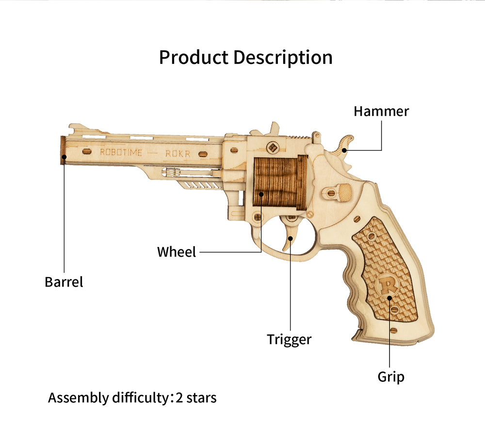 Web Based Robotime ROKR Revolver Gun Model Toys 3D Wooden Puzzle Games Crafts Gift For Children Kids Boys Birthday Christmas Gift Dropship