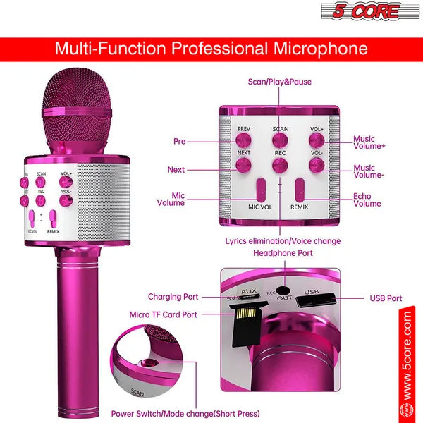 Web Based 5 Core Microphone Wireless Karaoke Mic With Speaker 3 In 1 Portable Bluetooth Microfono Inalambrico