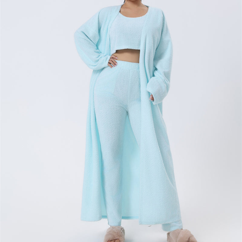 Web Basd Cozy Pajama Set, 3 Piece Lounge Set, Cute Loungewear, Warm Suit Sets, Matching Set, Lounge Set, 3 Piece Pant Sets, Women Winter Dress