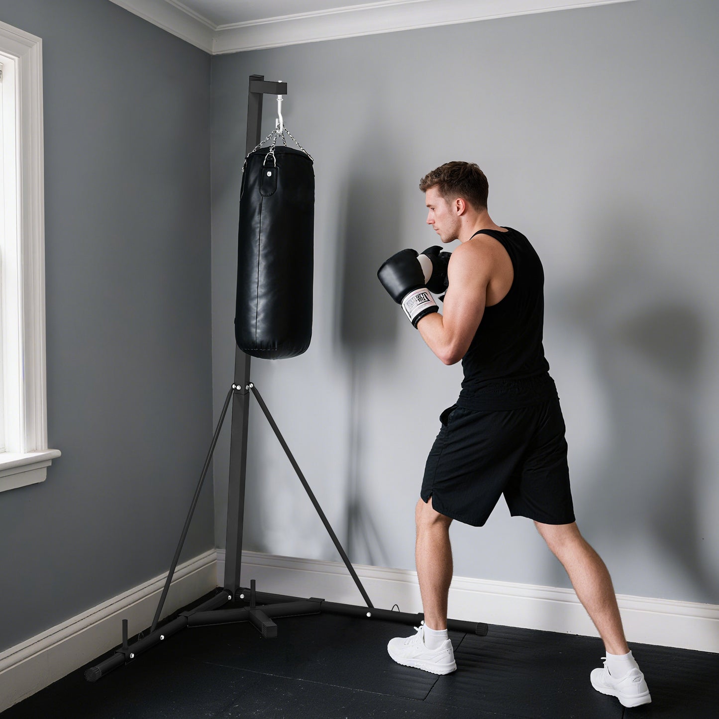 Web Based Foldable Punch Bag Stand, Height Adjustable Heavy Bag Stand with Weighted Base, Free Standing for Home Gym, Stand Only