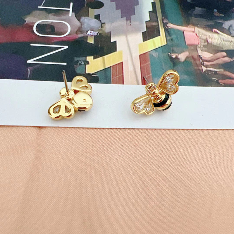 Web Based Delicate 3D Design Zircon Inlaid Drop Glaze Stud Earrings
