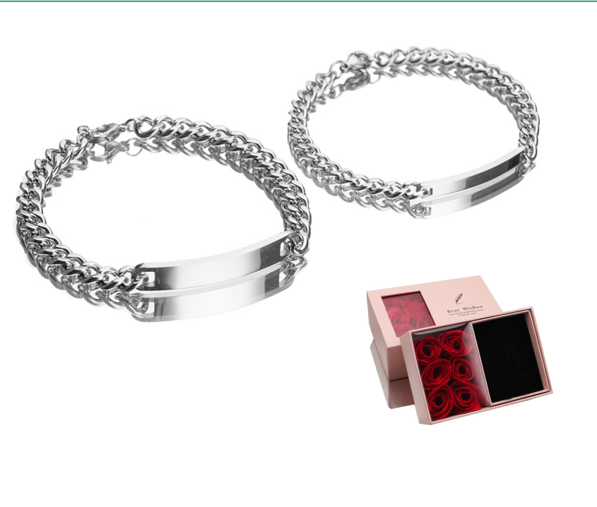 Web Based Engraved Titanium Steel Lovers' Day 18K High Quality Gold Plated Bracelet