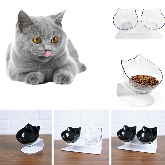 Web Based Cat Double Bowl Cat Food Bowl Protects Cervical Vertebra