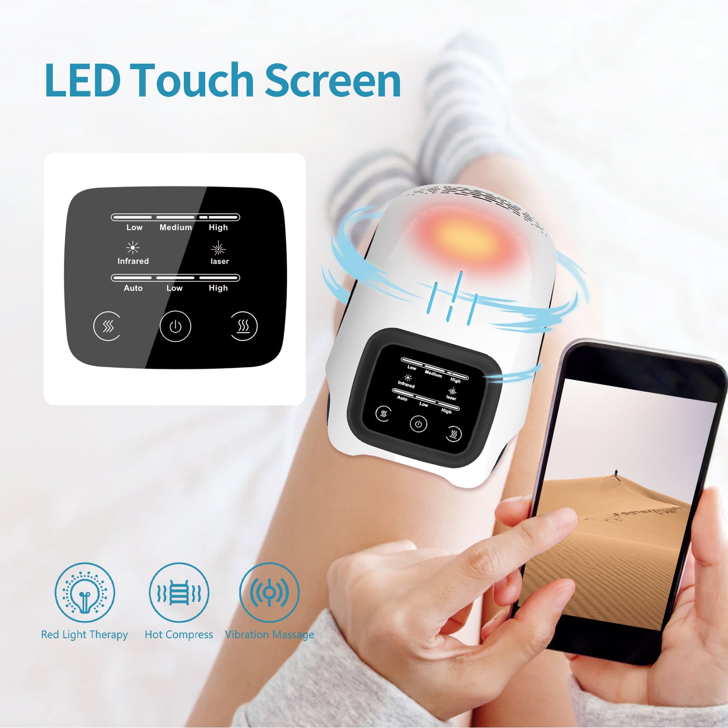 Web Based Intelligent Home Use Electric Intelligent Kneading Heating Knee Massager Rechargeable Pain Relief Infrared Laser Vibration Knee Massager