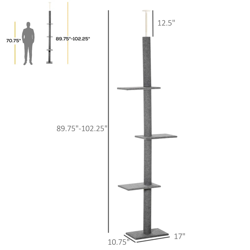 Web Based PawHut Floor-to-Ceiling Cat Tree Cat Climbing Tower With Sisal-Covered Scratching Posts Natural Cat Tree Activity Center For Kittens Cat Tower Furniture, Grey