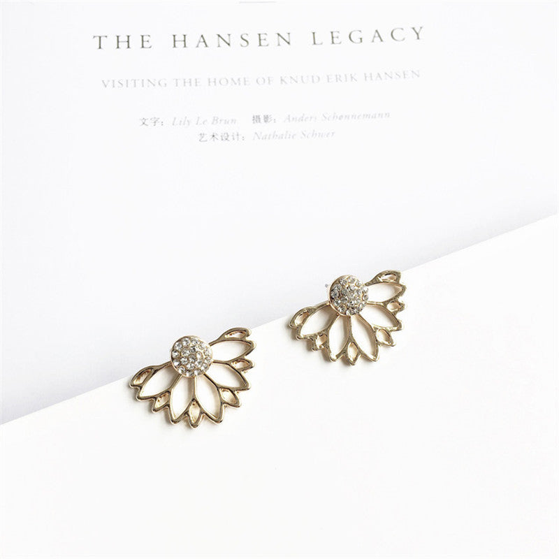 Web Based Zircon daisy flower back hanging earrings