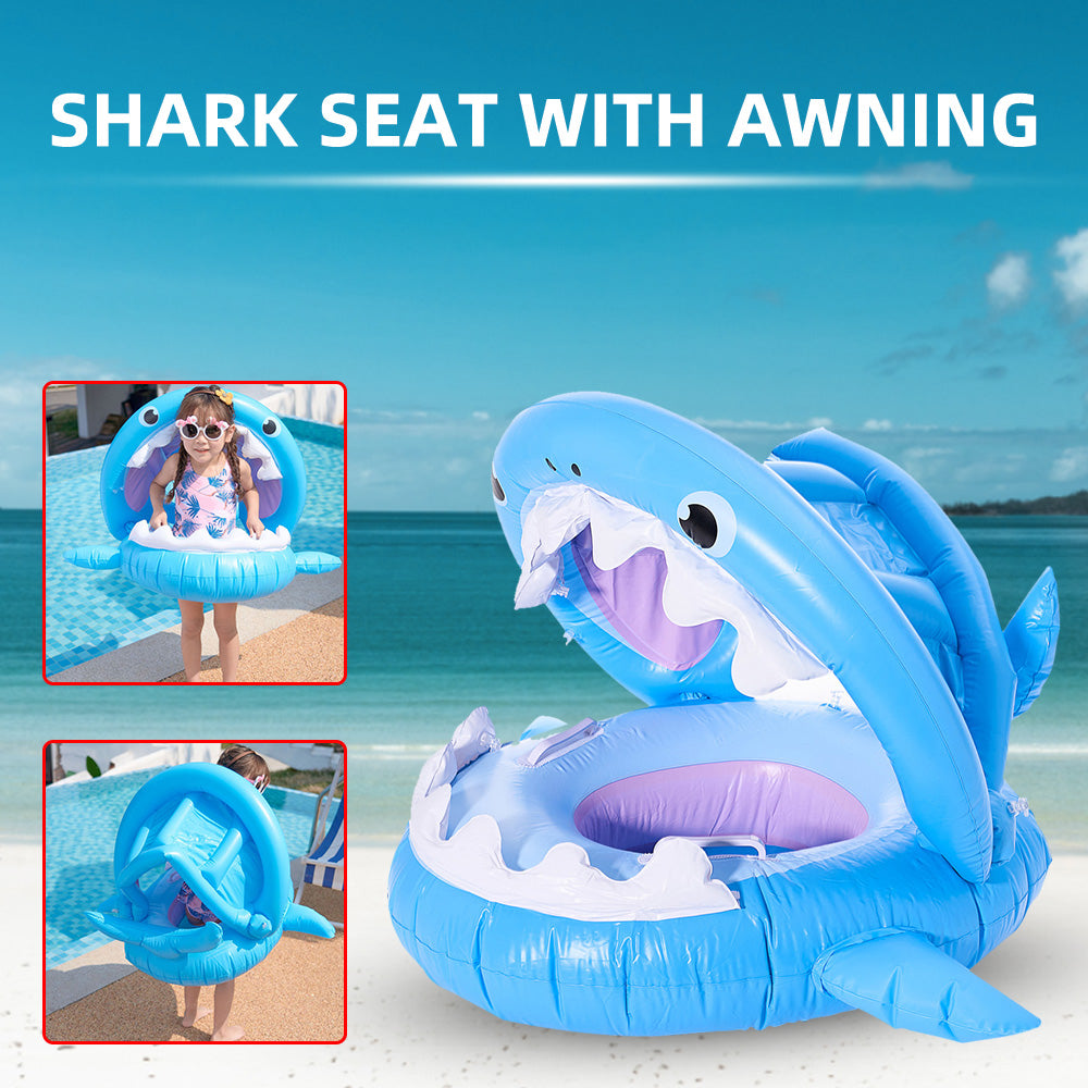 Web Based Inflatable Swimming Ring For Kids With Awning Shark Seat Ring Baby Float For Swimming Pool Toys Seat Removable Water Ring