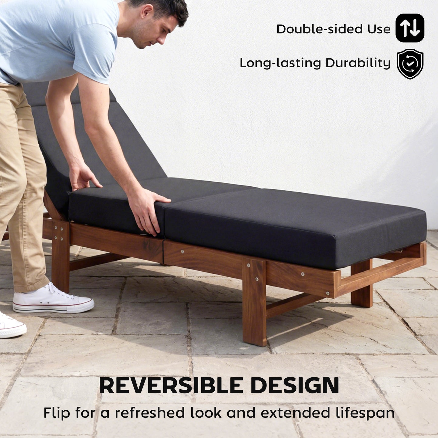 Web Based Set of 2 Chaise Lounge Cushion, 4" Thick Outdoor Lounge Chair Cushions with Ties for Patio, 21" x 72 ", Gray