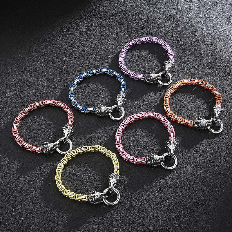 Web Based Domineering Lion Head King Chain Titanium Steel Men's Bracelet
