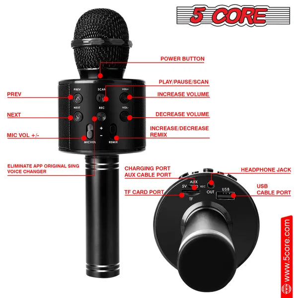 Web Based 5 Core Microphone Wireless Karaoke Mic With Speaker 3 In 1 Portable Bluetooth Microfono Inalambrico