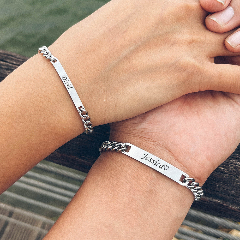 Web Based Engraved Titanium Steel Lovers' Day 18K High Quality Gold Plated Bracelet