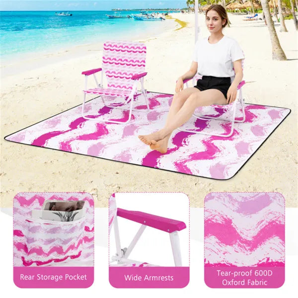 Web Based 4-Piece Beach Set With 6.2ft Sun-Proof Umbrella, 2 Folding Chairs & 80 X 80 Waterproof Blanket-Pink