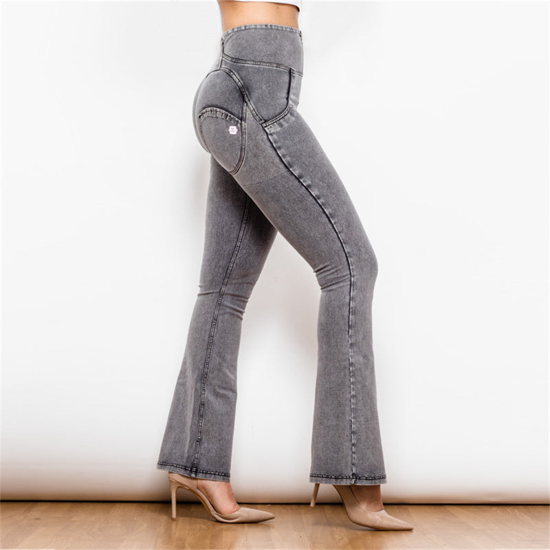 Web Based Flared Pants Women's Hip Lift Grey High Waist Women's Skinny Jeans