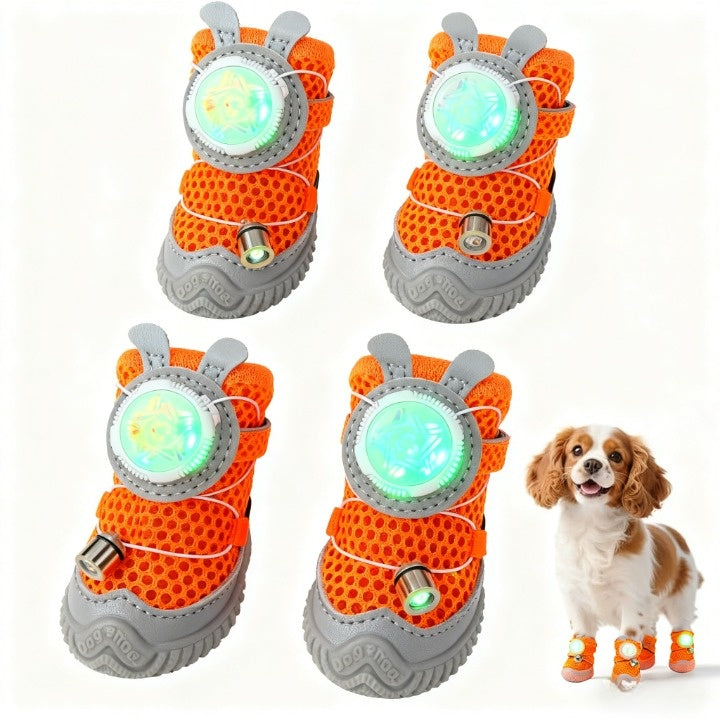 Web Based Glowing Dog Shoes 4PCS LED Light-Up Anti-Slip Paw Protector For Small Medium Dogs Night Safety Visibility Outdoor Shoes