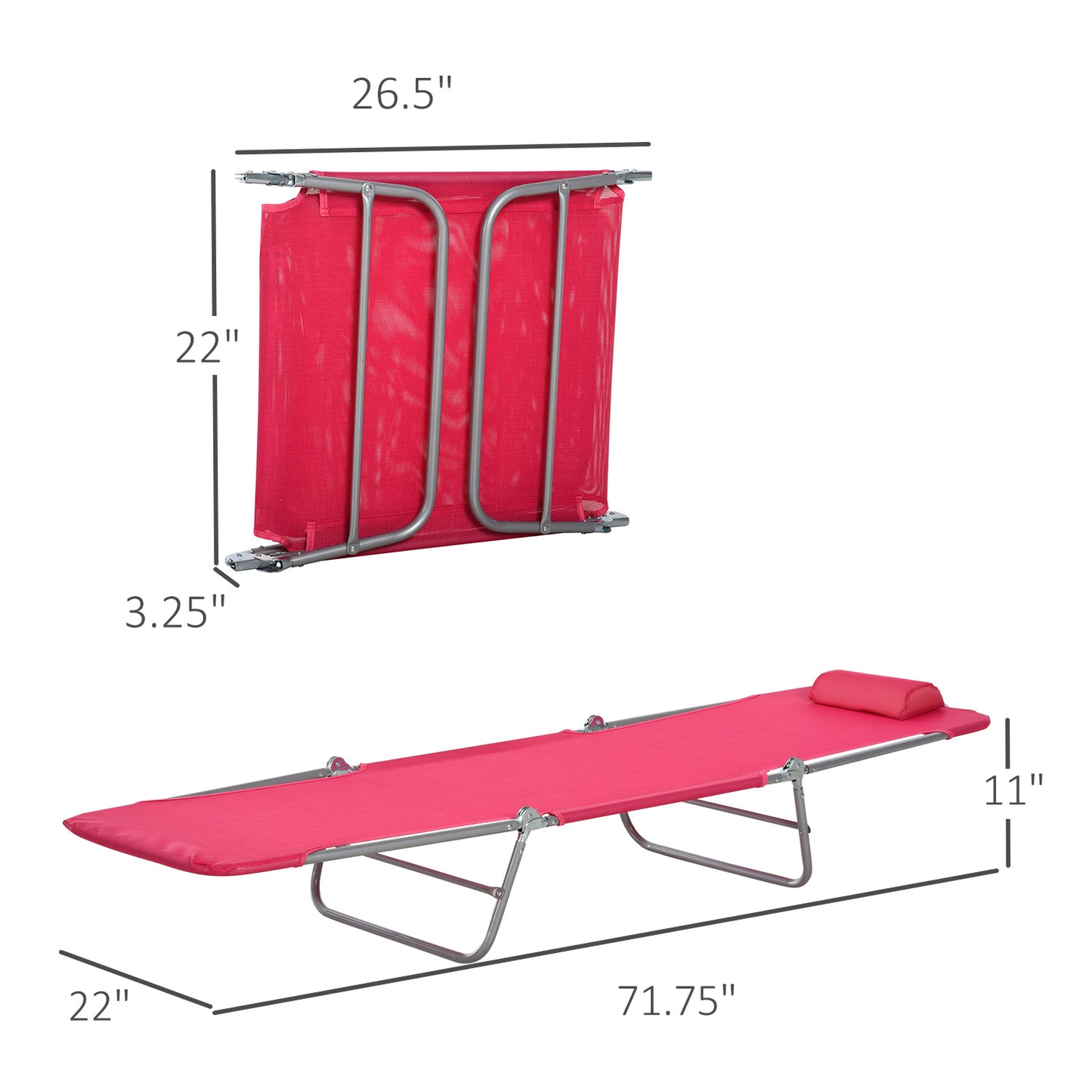 Web Based Folding Chaise Lounge Chair, Pool Sun Tanning Chair, Outdoor Lounge Chair with Reclining Back, Breathable Mesh Seat, Headrest for Beach, Yard, Patio, Pink
