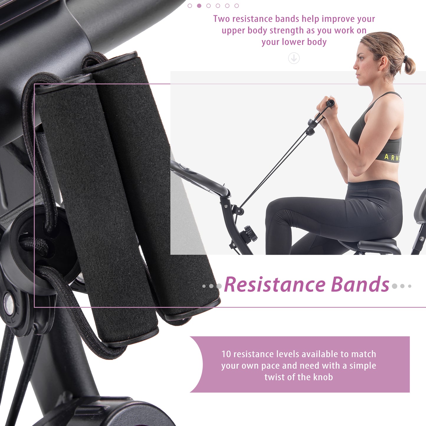 Web Based Folding Exercise Bike, Fitness Upright And Recumbent X-Bike With 16-Level Adjustable Resistance, Arm Bands And Backrest