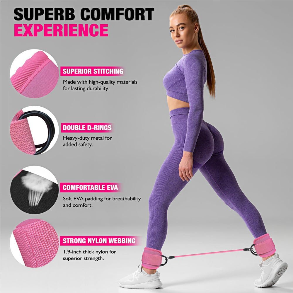 Web Based Ankle Resistance Bands With Cuffs For Women & Men,Adjustable Leg Workout Bands For Kickbacks, Booty Lift For Home Gym