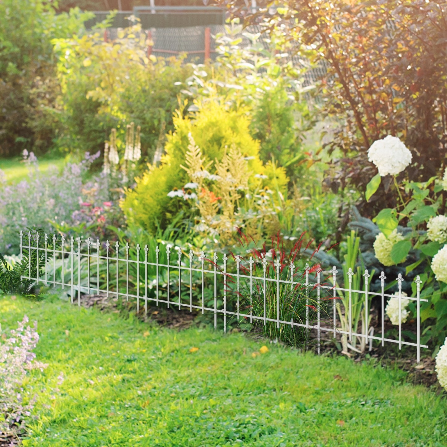 Web Based Metal Decorative Garden Fence, 9.2' x 17.25" 5 Steel Panels, Decorative Border for Landscape, Flower Bed, Animals, White