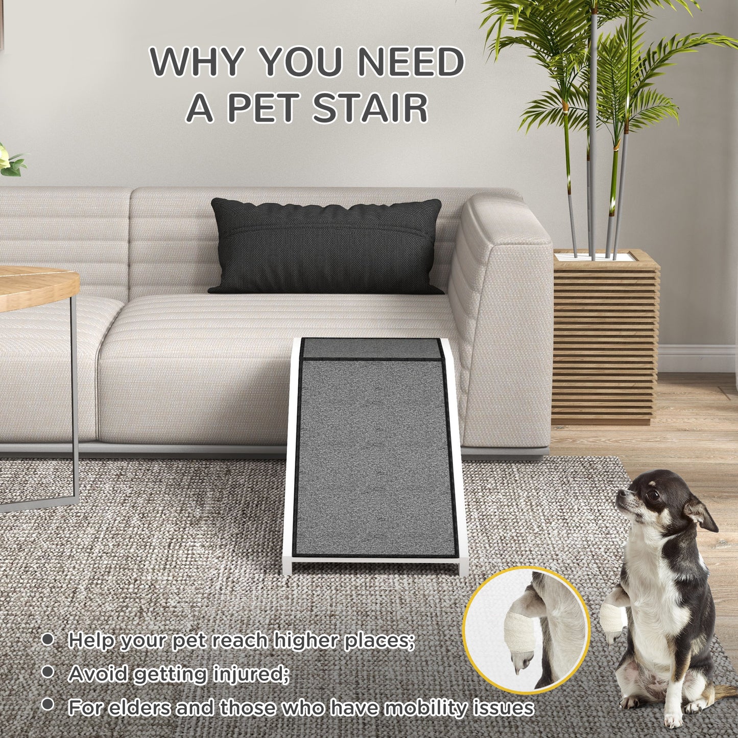 Web Based 49" Pet Ramp for Dogs & Cats with Non-Slip Carpet, White