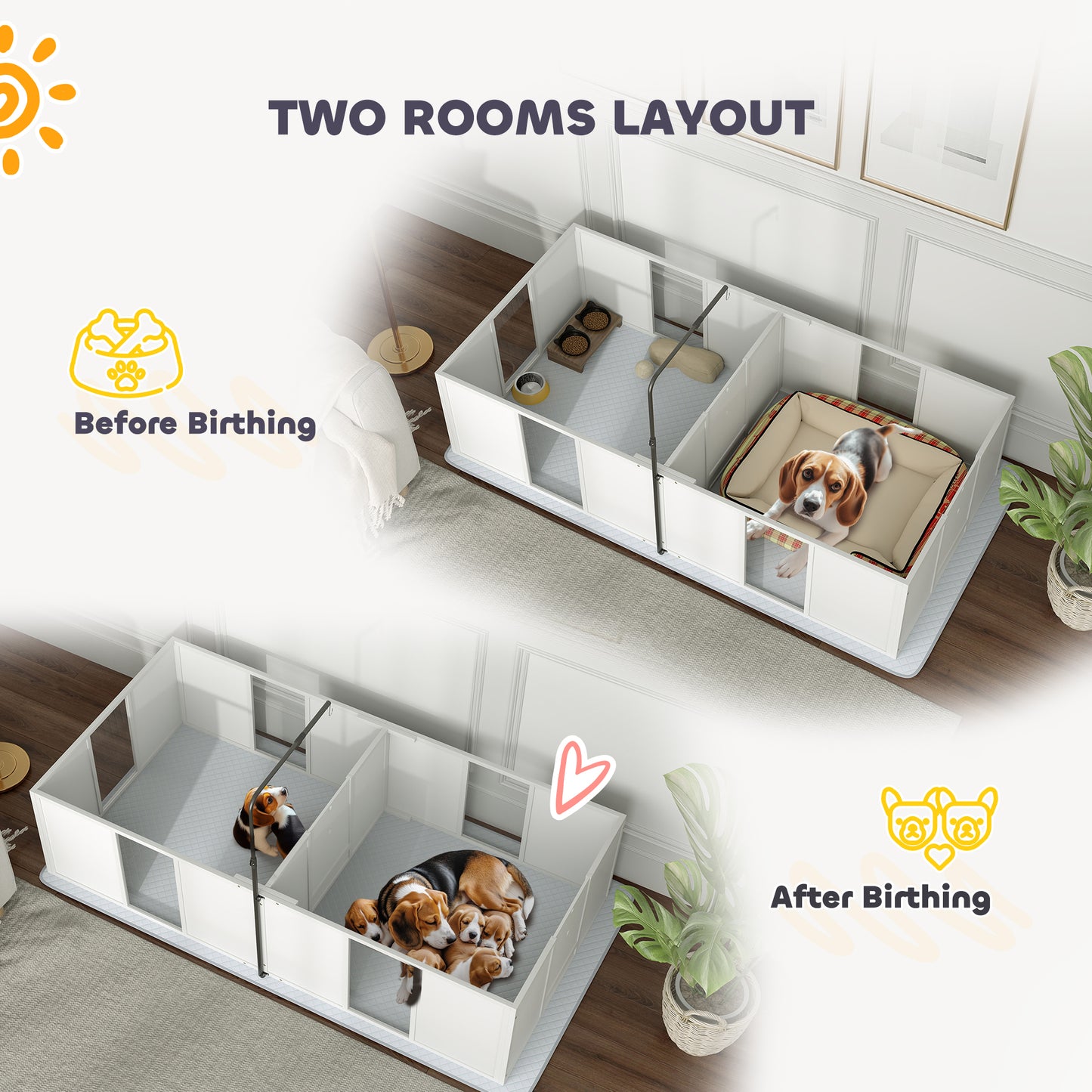 Web Based Whelping Box for Dogs w/ Retractable Light Stand, Waterproof Pee Pad & Adjustable Height Door for Medium Breed Dogs